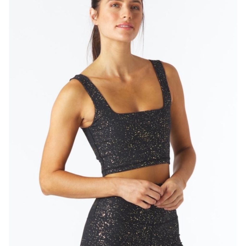 Nwt Glyder Black With Gold Sparkle Exercise And Yoga Crop Top Size Extra Small